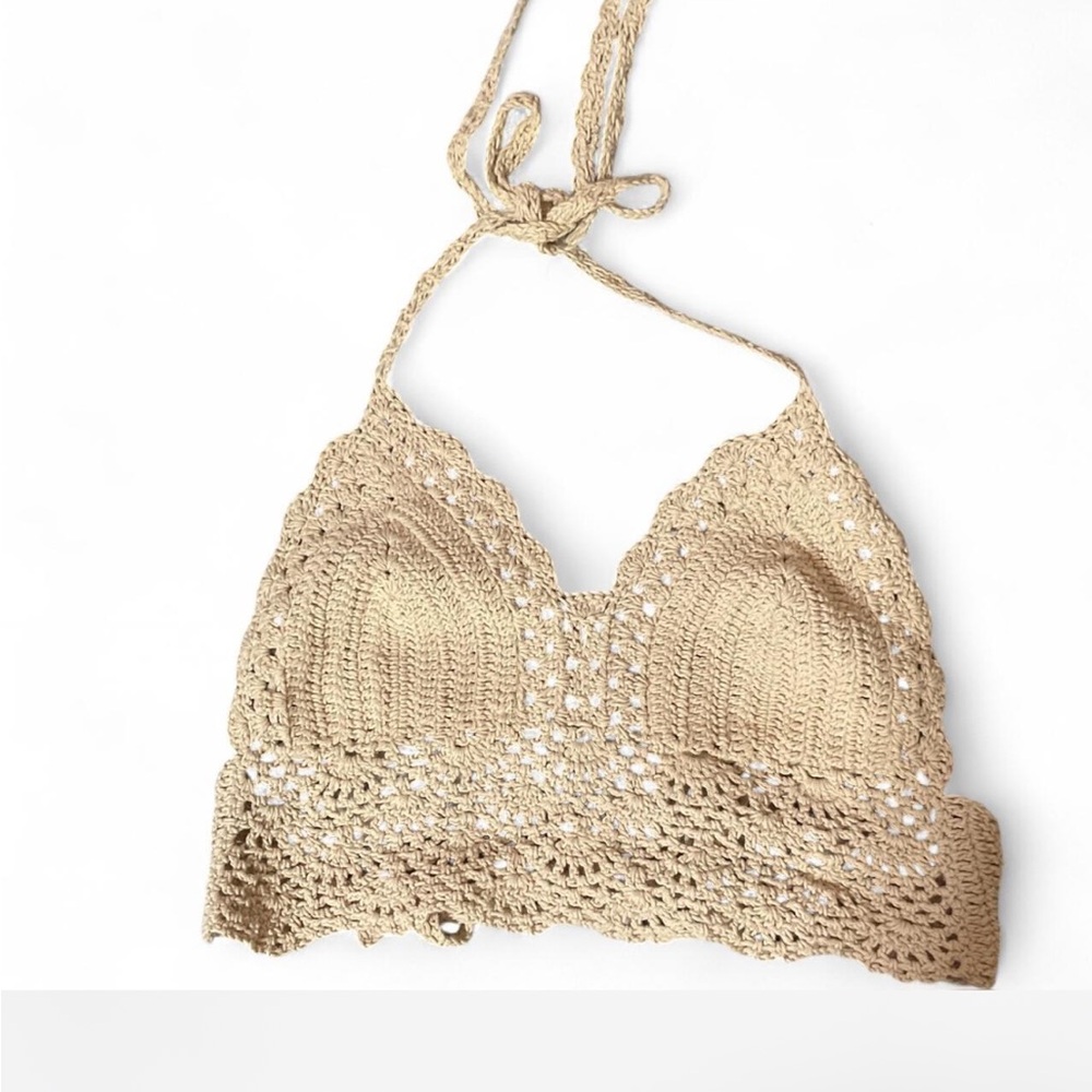 Crochet Halter Top in Tan